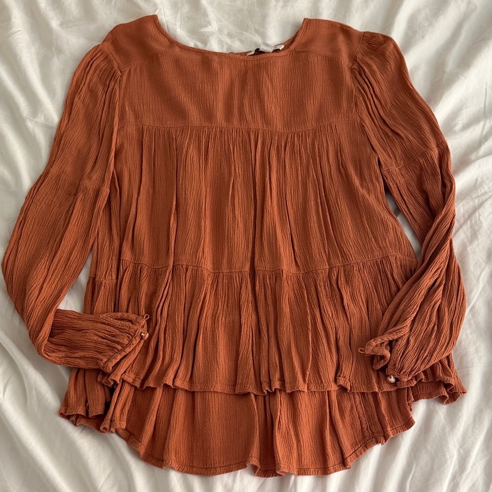 American Eagle Outfitters Rust Tiered Peasant Blouse